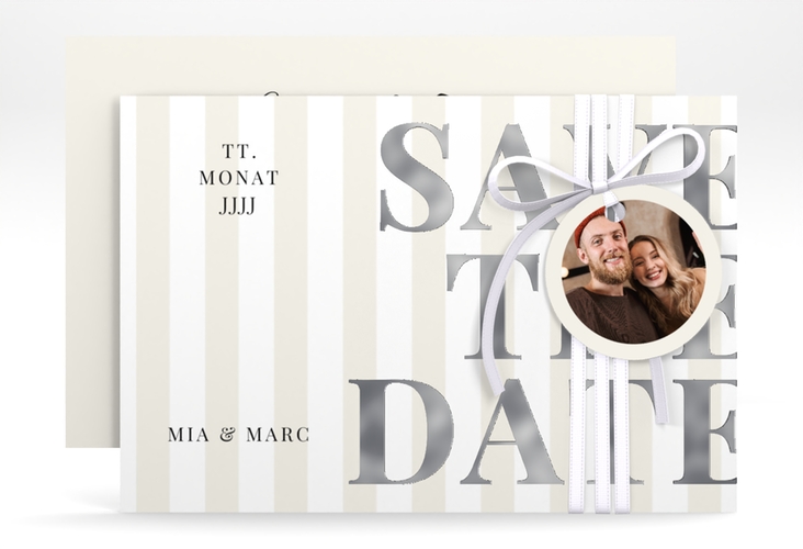 Save the Date-Karte Streifen A6 Karte quer beige silber