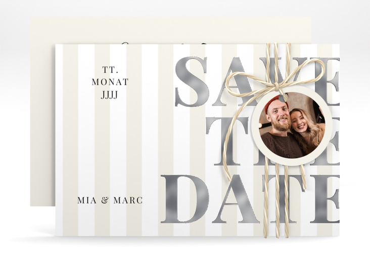 Save the Date-Karte Streifen A6 Karte quer beige silber
