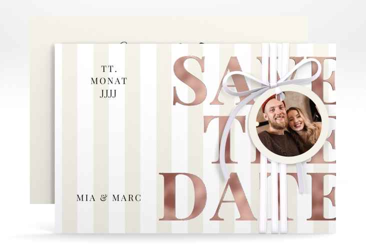 Save the Date-Karte Streifen A6 Karte quer beige rosegold