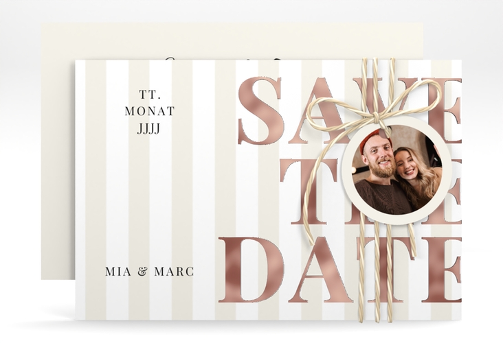 Save the Date-Karte Streifen A6 Karte quer beige rosegold
