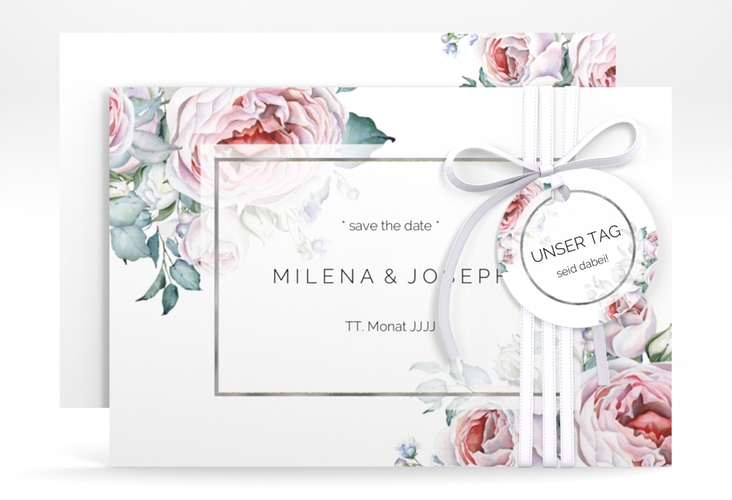 Save the Date-Karte Embrace A6 Karte quer weiss silber