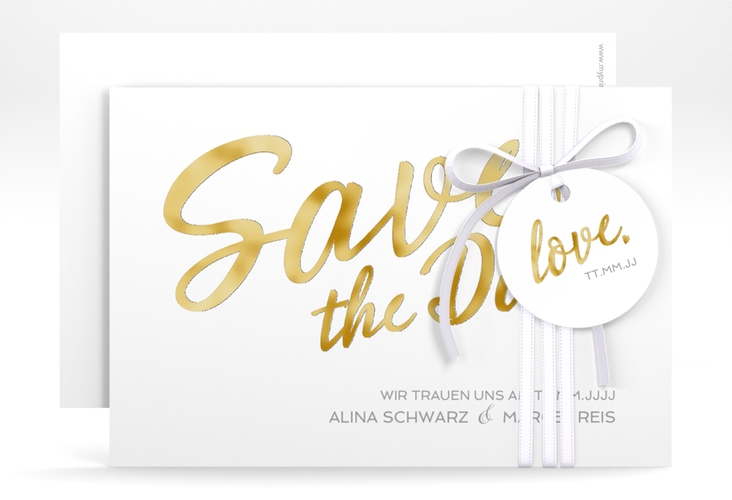 Save the Date-Karte Glam A6 Karte quer weiss gold