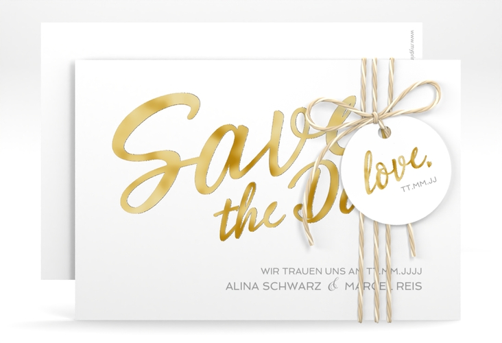 Save the Date-Karte Glam A6 Karte quer weiss gold