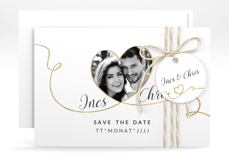 Save the Date-Karte Hochzeit Dolce A6 Karte quer weiss gold