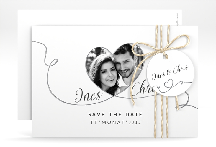 Save the Date-Karte Hochzeit Dolce A6 Karte quer weiss silber