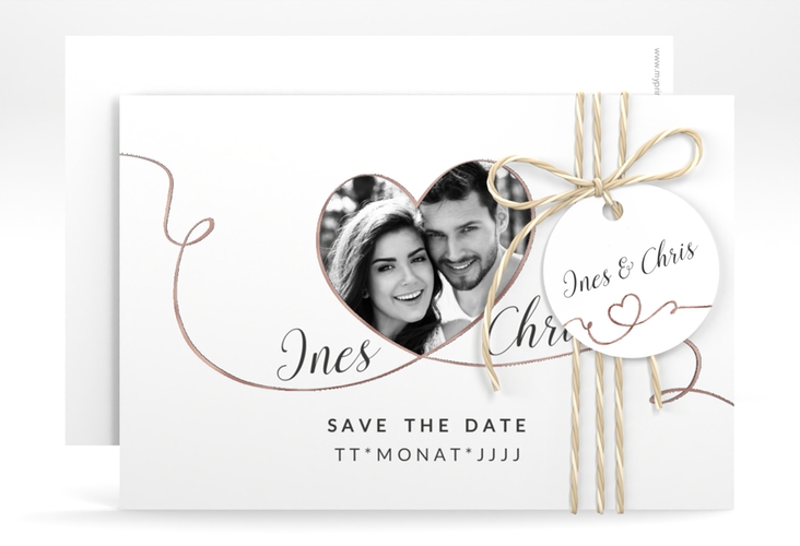 Save the Date-Karte Hochzeit Dolce A6 Karte quer weiss rosegold