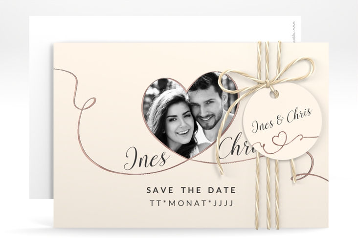 Save the Date-Karte Hochzeit Dolce A6 Karte quer beige rosegold