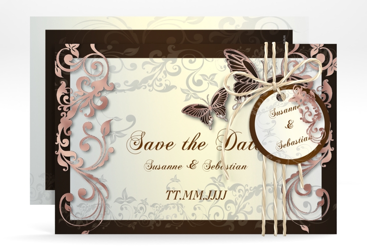 Save the Date-Karte Hochzeit Toulouse A6 Karte quer braun rosegold
