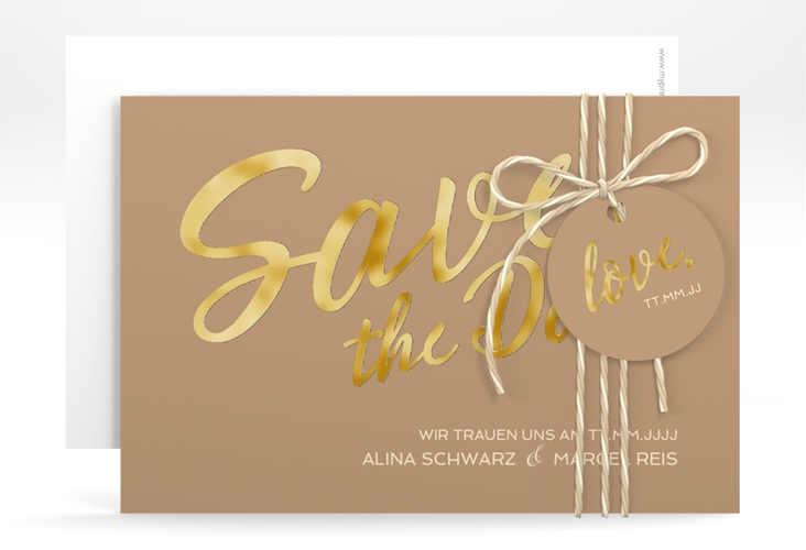 Save the Date-Karte Glam A6 Karte quer beige gold