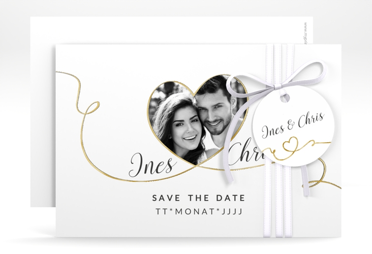 Save the Date-Karte Hochzeit Dolce A6 Karte quer weiss gold