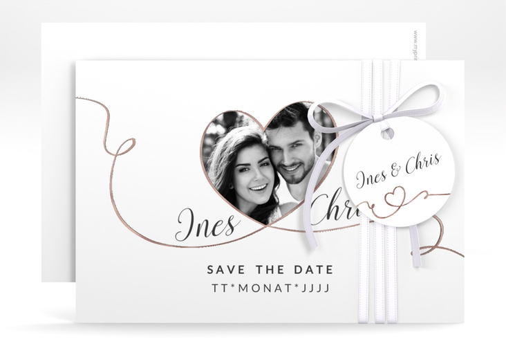Save the Date-Karte Hochzeit Dolce A6 Karte quer weiss rosegold