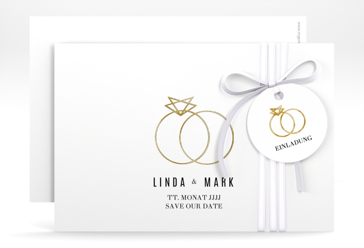 Save the Date-Karte Rings A6 Karte quer weiss gold
