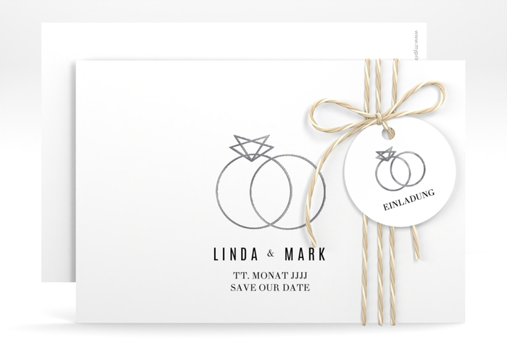 Save the Date-Karte Rings A6 Karte quer weiss silber