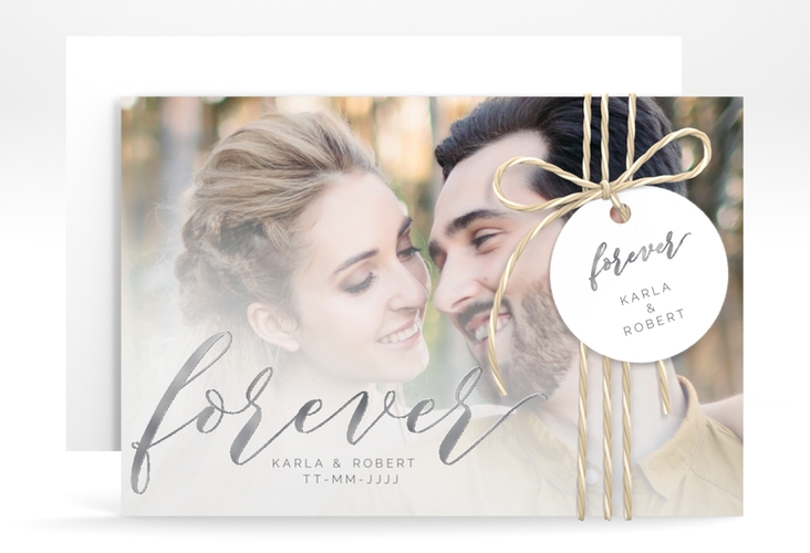 Save the Date-Karte Promise A6 Karte quer weiss silber