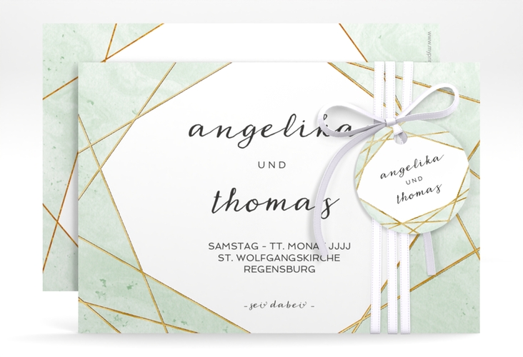 Save the Date-Karte Asymmetry A6 Karte quer gruen gold