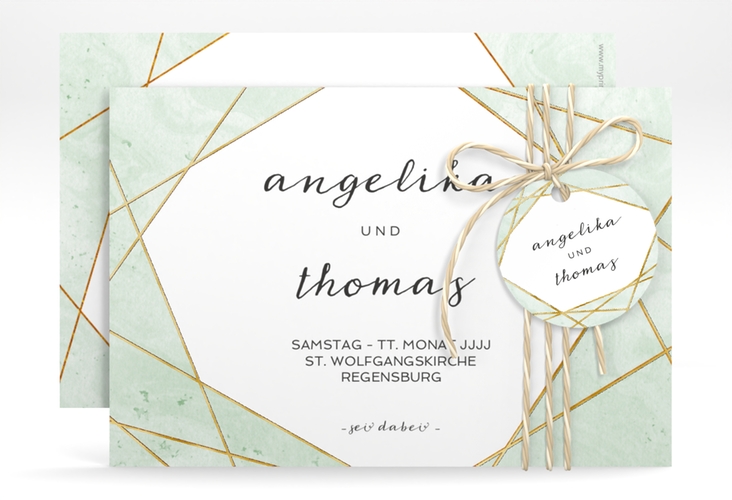 Save the Date-Karte Asymmetry A6 Karte quer gruen gold