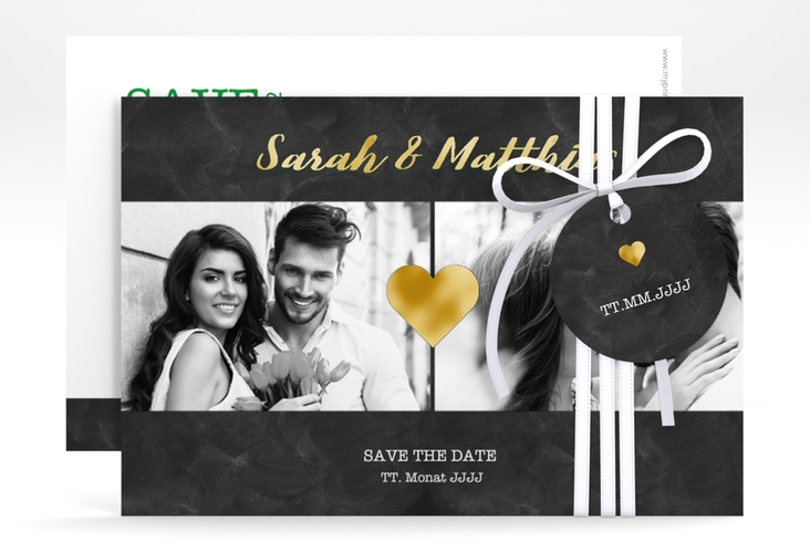 Save the Date-Karte Sparkly A6 Karte quer gruen gold