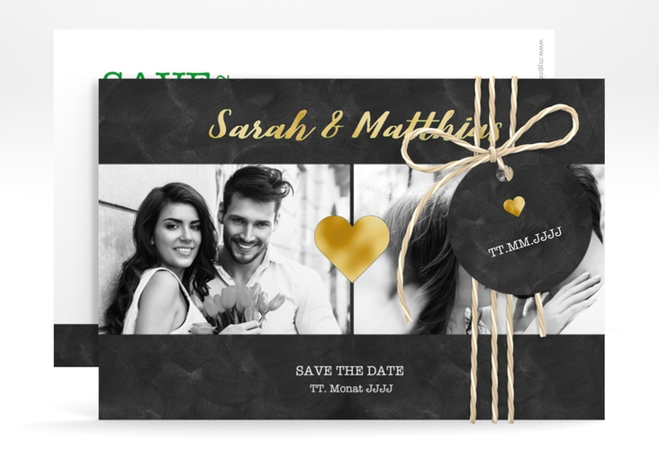 Save the Date-Karte Sparkly A6 Karte quer gruen gold