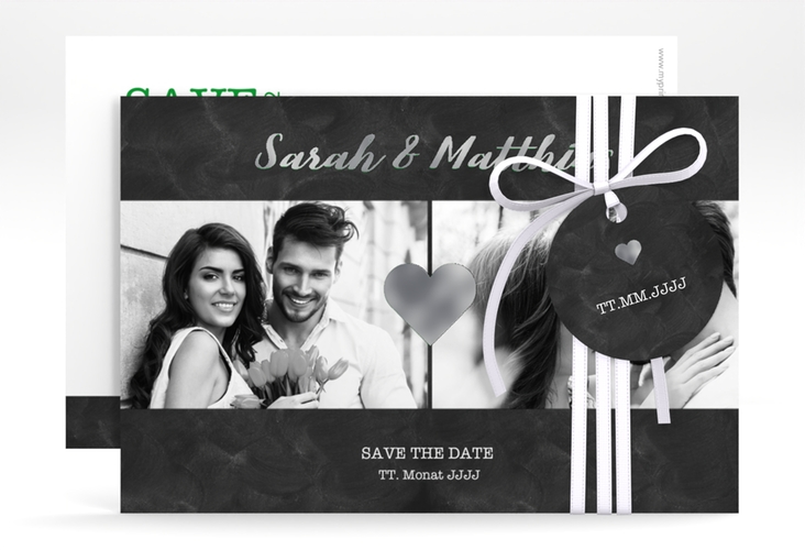 Save the Date-Karte Sparkly A6 Karte quer gruen silber