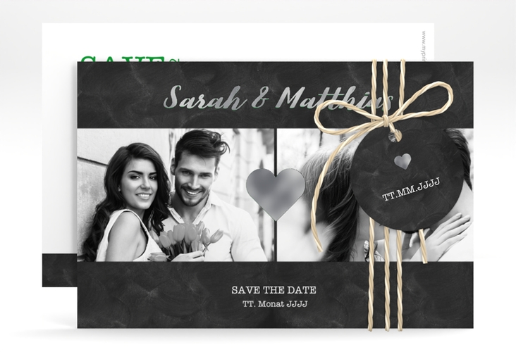Save the Date-Karte Sparkly A6 Karte quer gruen silber