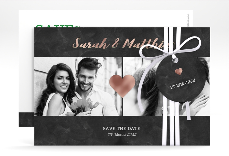 Save the Date-Karte Sparkly A6 Karte quer gruen rosegold