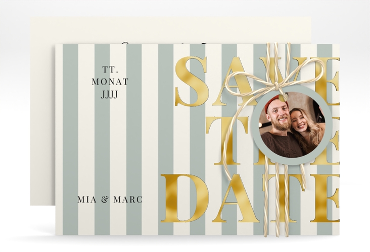Save the Date-Karte Streifen A6 Karte quer gruen gold
