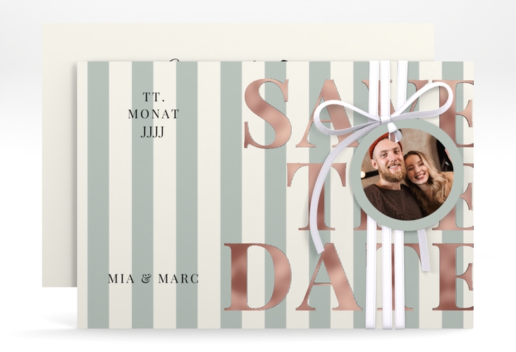 Save the Date-Karte Streifen A6 Karte quer gruen rosegold