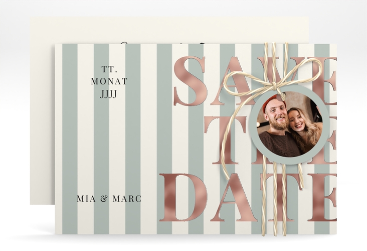 Save the Date-Karte Streifen A6 Karte quer gruen rosegold
