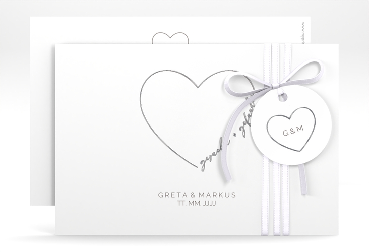 Save the Date-Karte Lebenstraum A6 Karte quer weiss silber