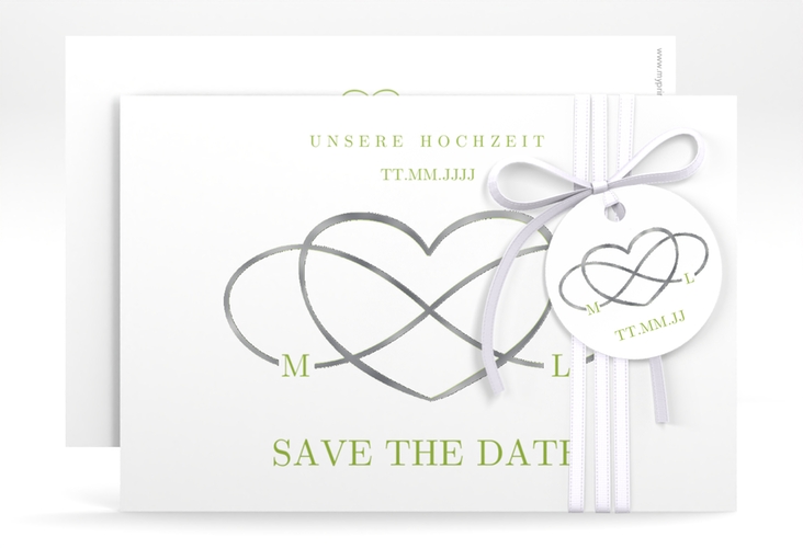 Save the Date-Karte Infinity A6 Karte quer gruen silber