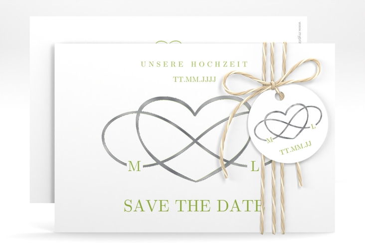 Save the Date-Karte Infinity A6 Karte quer gruen silber