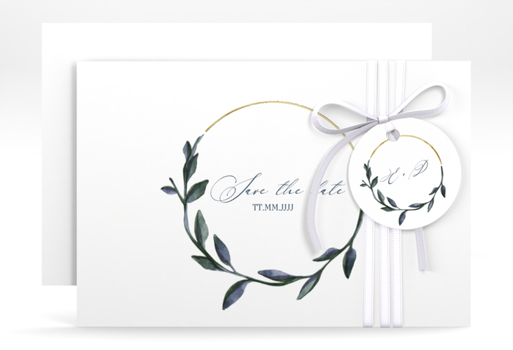 Save the Date-Karte Botanica A6 Karte quer weiss gold