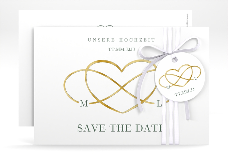 Save the Date-Karte Infinity A6 Karte quer gruen gold