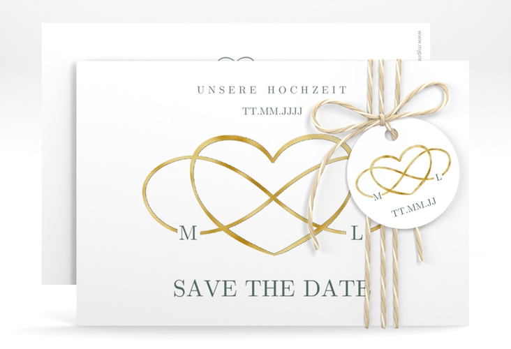 Save the Date-Karte Infinity A6 Karte quer gruen gold