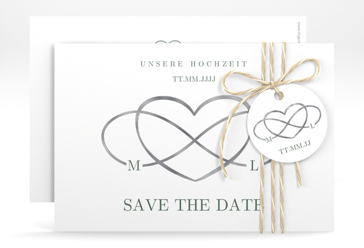 Save the Date-Karte Infinity A6 Karte quer gruen silber