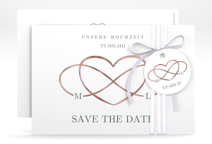 Save the Date-Karte Infinity A6 Karte quer gruen rosegold