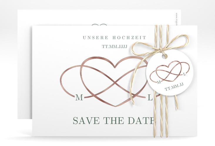 Save the Date-Karte Infinity A6 Karte quer gruen rosegold