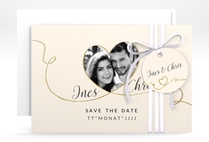 Save the Date-Karte Hochzeit Dolce A6 Karte quer beige gold