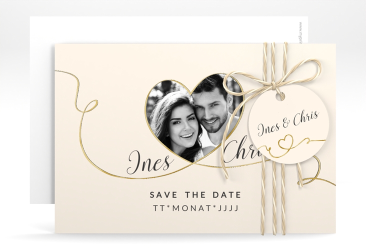 Save the Date-Karte Hochzeit Dolce A6 Karte quer beige gold