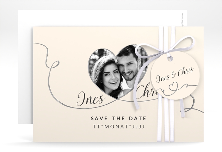 Save the Date-Karte Hochzeit Dolce A6 Karte quer beige silber