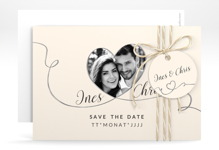 Save the Date-Karte Hochzeit Dolce A6 Karte quer beige silber