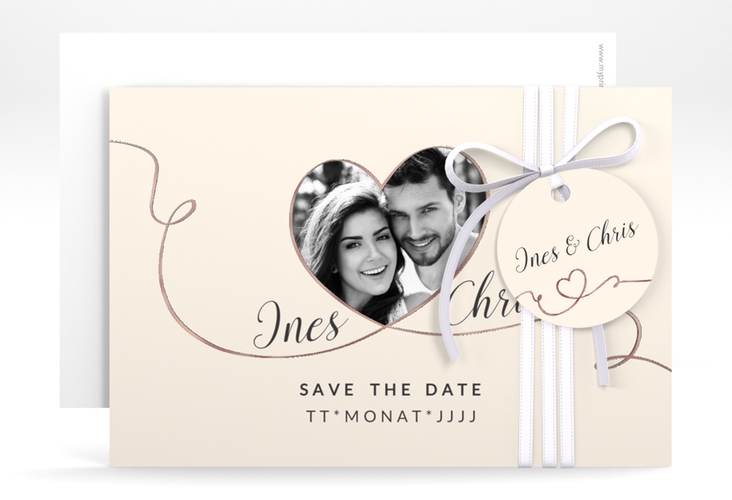 Save the Date-Karte Hochzeit Dolce A6 Karte quer beige rosegold
