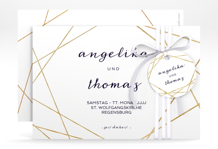 Save the Date-Karte Asymmetry A6 Karte quer weiss gold