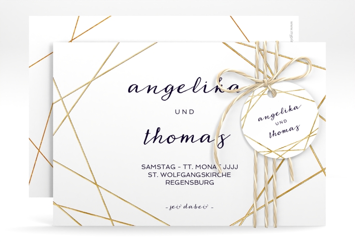 Save the Date-Karte Asymmetry A6 Karte quer weiss gold