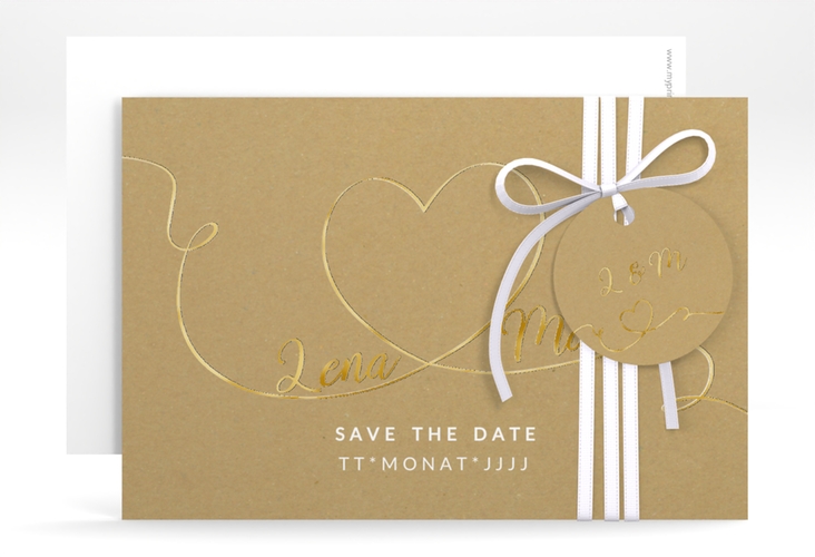 Save the Date-Karte Herzensbund A6 Karte quer weiss gold