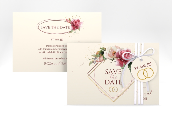Save the Date-Karte Rosenbogen A6 Karte quer beige gold