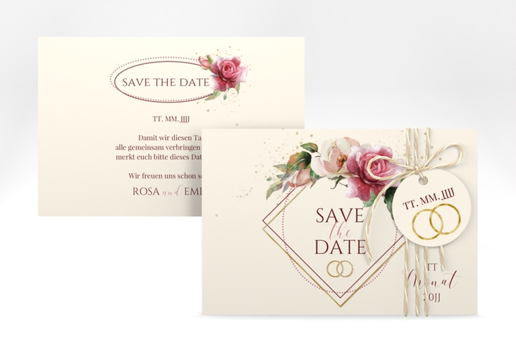 Save the Date-Karte Rosenbogen A6 Karte quer beige gold