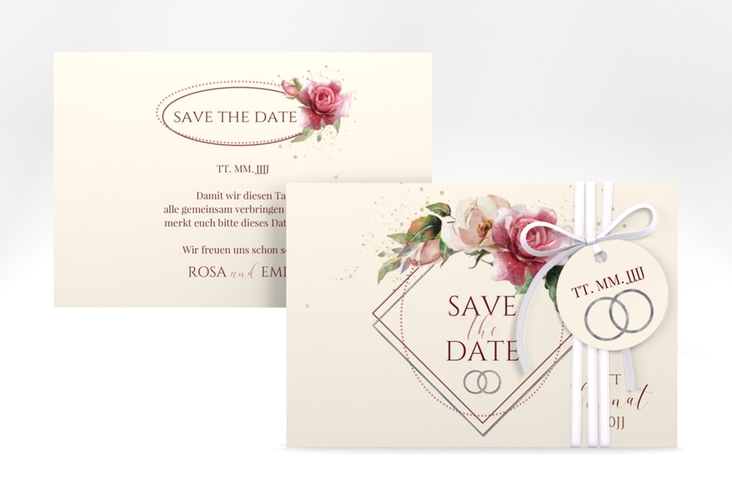 Save the Date-Karte Rosenbogen A6 Karte quer beige silber