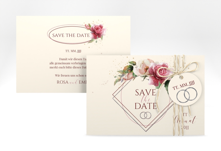 Save the Date-Karte Rosenbogen A6 Karte quer beige silber