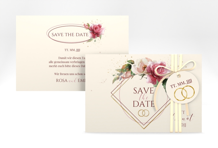 Save the Date-Karte Rosenbogen A6 Karte quer beige gold